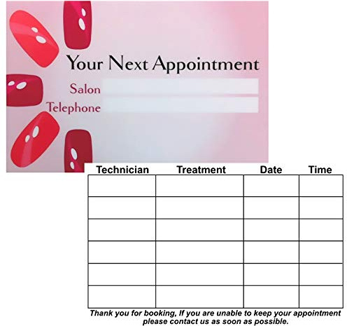 Appointment Cards Beauty Salon Nails Manicure Pedicure (Pack of 100)