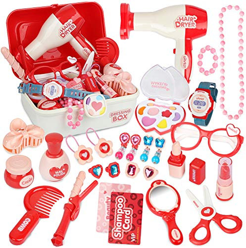 Kinder Schminkset Spielzeug Prinzessin Friseur Set mit Vielen Zubehör - 28 Stücke für 3 Jährige Mädchen