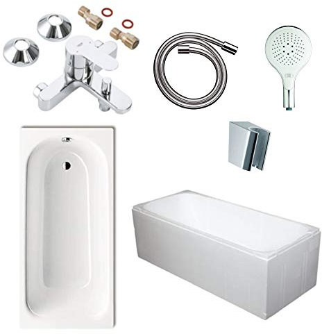 Kaldewei Stahl-Badewanne, Optional Styroporträger, mit Grohe Wannenbatterie, Design Brauseset Mit Styropor-Wannenträger