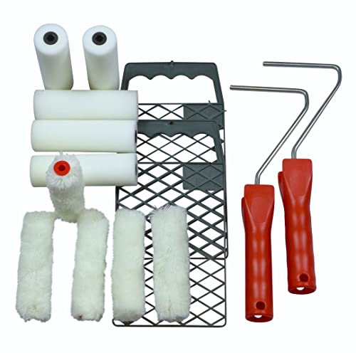 ROTIX Lackierroller 14-teiliges Set | Lackierwalzen Heizkörperwalzen Farbroller-Bügel Abstreifgitter
