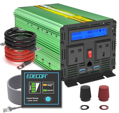 EDECOA 2000W Power Inverter DC 12V to 240V 230V 220V AC with LCD Display, Remote Control and Dual USB (2000W/12V with LCD & USB)