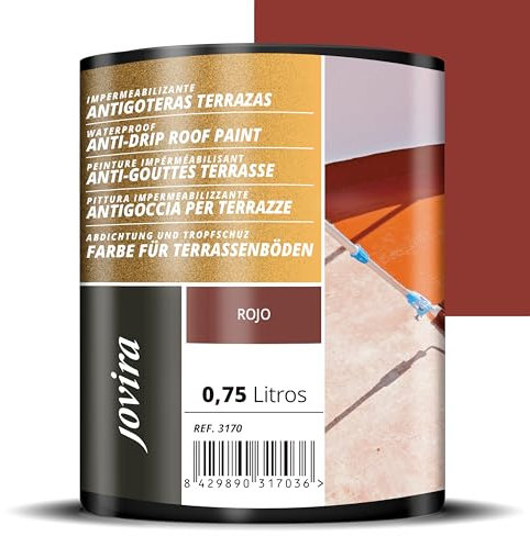 JOVIRA PINTURAS Impermeabilizante Antigoteras, Terraza Antigoteras Caucho Elástica, pintura de terrazas, evita filtraciones en todo tipo de cubiertas y terrazas. (750 Mililitros, Rojo) H-19