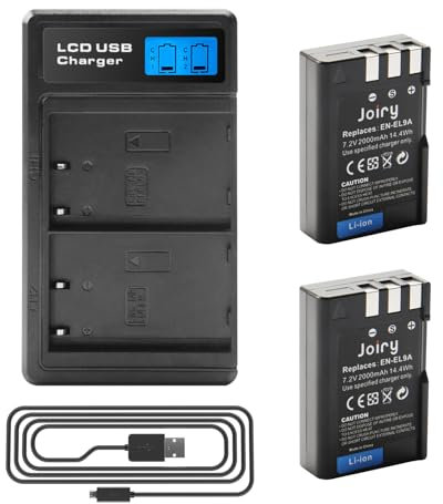 2 X EN-EL9 EN-EL9A Batteria di Ricambio e LCD Doppio caricatore Compatibile con Nikon D40 D40x D60 D3000 D5000 Cameras