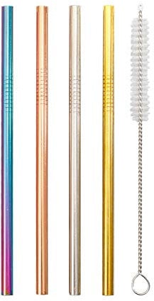 Reusable Metal Straws Mini's Set of 4 | Stainless Steel | Eco Friendly | Coloured Cocktail Straws | Short Reusable Straws | Rainbow Rose Gold Silver