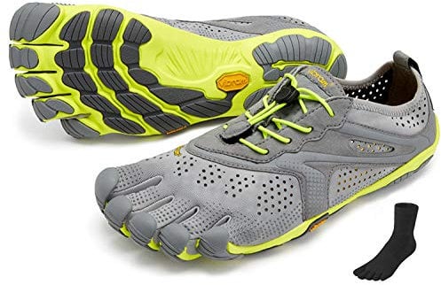 FiveFingers Vibram V-Run Men + Zehensocke, Size:45;Color:Grey/Yellow