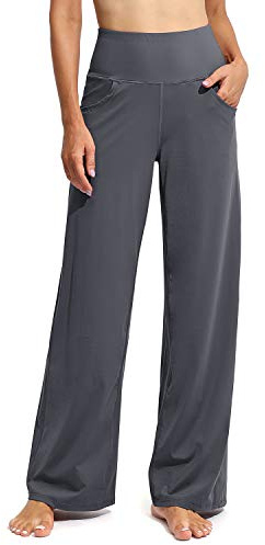 G4Free Yoga Hose Damen Weites Bein Hohe Taille Yogahose mit Taschen Jogginghose Strecken Locker lässig Sporthose(Regular,Dunkelgrau,XXL)