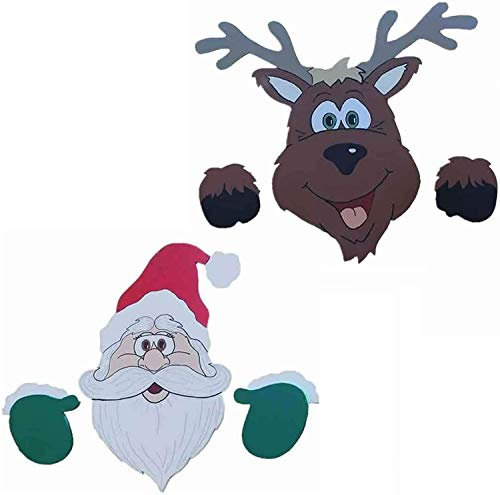 Staccionata a tema natalizio e sbirciatina da giardino, topper per recinzione festiva, Babbo Natale e alce guardano, decorazioni per la casa per il patio del cortile (1 * Babbo Natale + 1 * Alce)