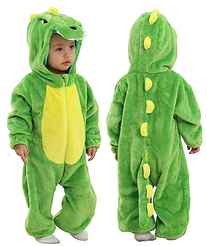Doladola Unisexe Bébé grenouillère à capuche animaux Vêtements de maison Combinaison de enfant dinosaure(3-4 ans,green dinosaure)