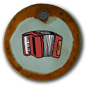 Schöner Keramik-Anhänger „Ziehharmonika“ in orange marmoriert; Schmuck Kette Kettenanhänger Geschenk Kunsthandwerk Keramik rund Talisman Halskette Aufmerksamkeit Mitbringsel individuell