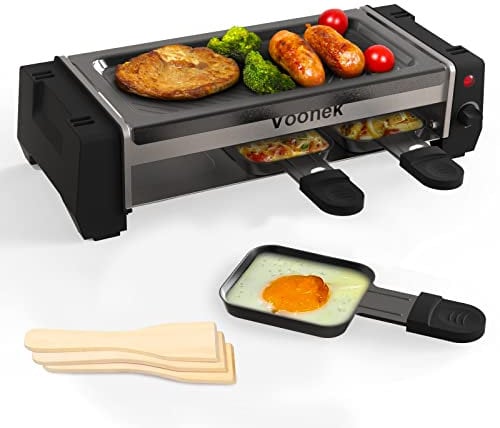Raclette 2 Personen Raclette Grill Mini Raclette 3 Pfännchen 3 Raclette Holzspatel Tischgrill Elektrisch Korean BBQ Grill Elektrogrill Antihaftbeschichtete Grillplatte 700 Watt, Schwarz