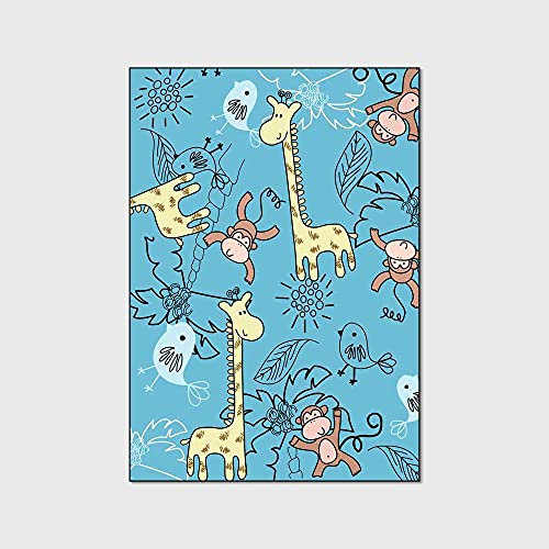 SRTJURFG Kinderteppich große Baby-Spieldecke modernen Design Baby Krabbeldecke Cartoon-Kleintier-Affen-Giraffe 160 x 200 cm