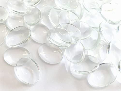 50 Glas Cabochons klar Größe 25x18mm oval Glascabochons durchsichtig Rückseite flach Kuppel transparent (25x18mm)