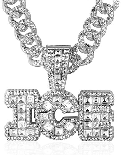 Halukakah ● ICE ● Goldkette für Herren Platin Weißgold-Finish Iced Out Anhänger Halskette,Volle Cz-Labordiamanten Zinken-Set,14mm Kubanische Gliederkette 45cm,Kostenlose Geschenkbox