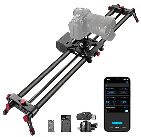 NEEWER 39.4”/100cm motorisierter Kameraslider, App Funksteuerung Kohlefaser Slider, unterstützt Videomodus, Zeitraffer Fotografie, Horizontal, Verfolgungs und 120° Panorama Aufnahme (ER1-100)