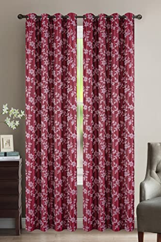 Blickdichter Vorhang für den Innenbereich, mit Ringen aus schwerem Satin-Jacquard-Stoff mit floralen Drucken, farbig, für Luxuseinrichtungen mit 8 Schieberingen in Rot