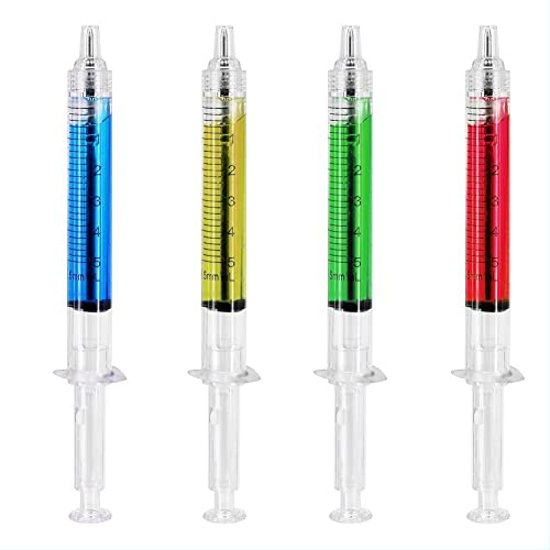 Domire Spritze Kugelschreiber 4 Farbe Tinte Blue Bulk Neuheit Blood Fun Geschenk Neuheit Blutspritzen Kugelschreiber -injektionsstifte Für Krankenschwesterkostüme - 4 Farbe, Schülergeschenke,