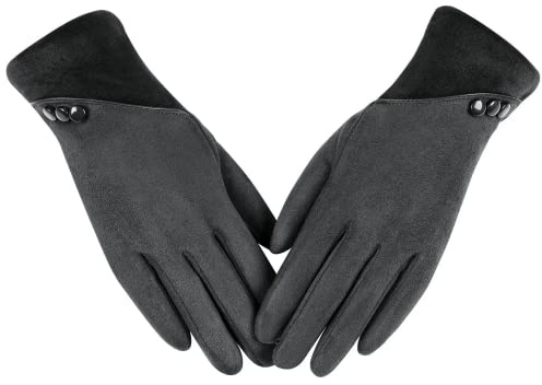 Alepo Handschuhe Damen Winter Warm, Touchscreen Handschuhe Damen Empfindliche SMS-Finger, Damen Handschuhe Winter Fleece Gefüttert Winddicht FahrradHandschuhe（Grau-L）