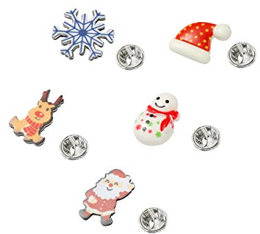 5PCS Christmas Brooch Pins Santa Snowman Reindeer Novelty Xmas Tree Badge Lapel Pin Set Jewelry Secret Gift Decoration For Men Women Boys Girls Clothing Accessory Dress Up