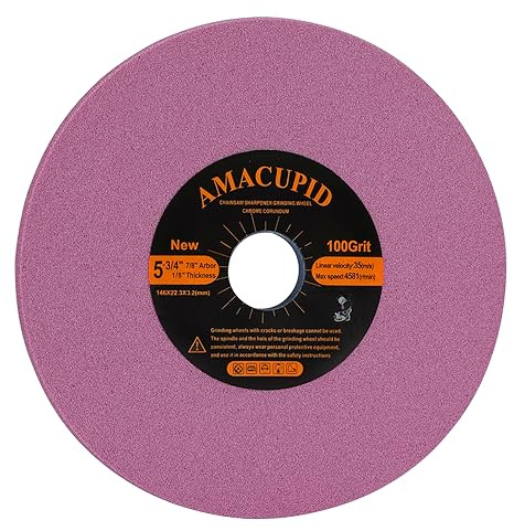 AmaCupid Chainsaw Sharpener Grinding Wheel, Chrome Oxide Abrasive. for Universal Saw Chain Sharpeners. Sharpening Chainsaw Teeth on High Speed Steel etc.. 1/8 inch Thickness, 5-3/4 inch Diameter