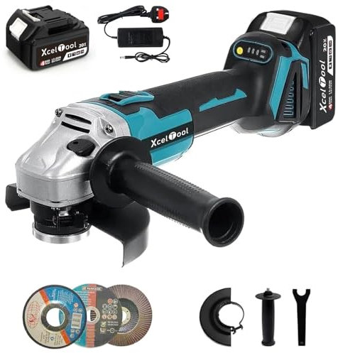 20V Cordless Angle Grinder with Battery,9800RPM Brushless Angle Grinder 125mm for Cutting Grinding and Polishing, with 2-Position Adjustable Handle,3 Cutting Wheels