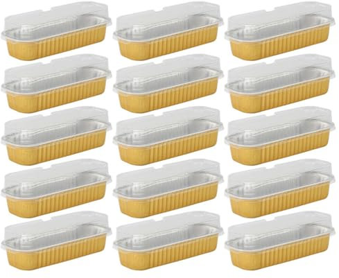 DOITOOL Aluminum Foil Cake Box - 50 Pack Disposable Cake Carrier with Transparent Lid for Cupcakes Puddings and Mini Brownies - Ideal for Home Use Roasting, BBQ, Freezer Storage 16.5 * 6.5 * 5cm