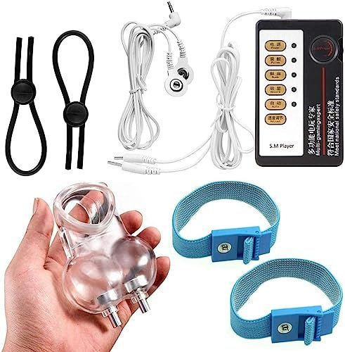 Hrekssi Elektrostimulation Reizstromgerät Testicles Bondage Gay Electrostimulation Set Penis Stick Ball Loop with Remote Control Extrem Folter Sexspielzeug Massager für Frauen Männer Paar