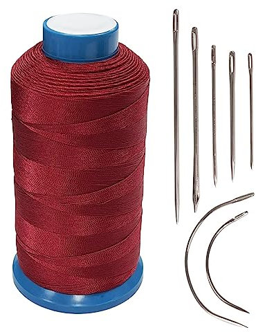 Haobase Hilo de coser de nailon de 1500 yardas T70#69 para cuero, bolso, zapatos, lona, tapicería con kit de agujas de coser (rojo)