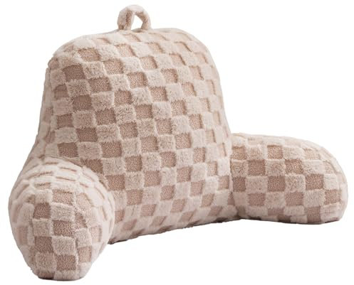 Aimuan Lesekissen, kariert, Bettruhe, Keil-Rückenlehne, Schachbrett-Kissen mit Armen, Rückenstütze zum Sitzen im Bett, Kissen, Neigungsruhe, Schlafen, Schnarchen Kissen (Beige, groß)