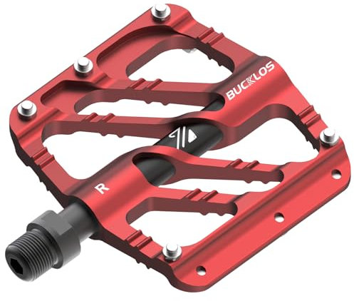 BUCKLOS Mountainbike-Pedale, flach, 3 Kugellager, CNC-Mountainbike-Pedale für Erwachsene, Fahrradplattform, Aluminiumlegierung, rutschfestes Pedal für Gravel-Bike/BMX, 9/16 Zoll (rot)