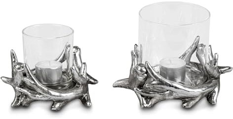 Formano Windlicht Geweih Silber Kerzenständer Kerzenleuchter Metall Advent Tischdeko Leuchter 2er Set
