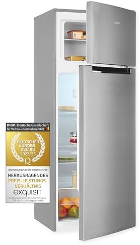 Exquisit Kühl-Gefrierkombination KGC270-45-040D inoxlook | 206 l Nutzinhalt | 4-Sterne-Gefrieren | Standgerät