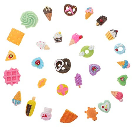 30st Essen Und Spielen in Miniatur Flachback- Kn? Sü?igkeiten Sü?e Reize Künstliches Essensspielzeug Flatback Kawaii Cabochons Flache Rückkügelchen Perlen Harz Sortiert Schmuck