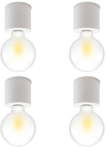 SSC-LUXon 4 Stück NAMBI Lampe mit E27 Fassung Decke - Aufputz Glühbirne Sockel Lampenfassung E27 weiß rund ohne Leuchtmittel