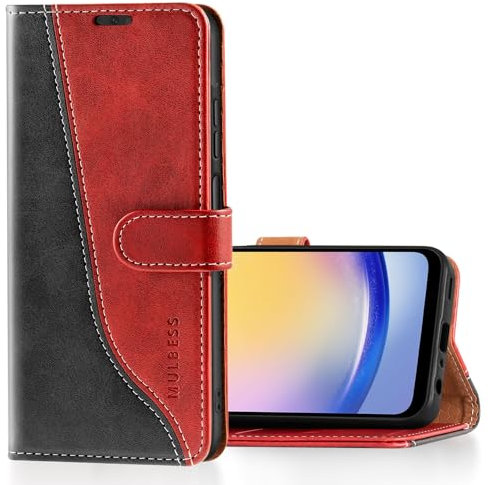 Mulbess Custodia per Samsung Galaxy A25 5G, Cover Magnetica Flip con Chiusura, Fessura Carte Portafoglio, Portacellulare Protezione, Elegante Vino Rosso