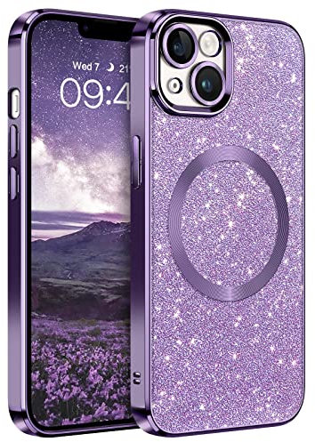GaoBao Magnetic Case for iPhone 14 Plus, Slim Fit iPhone 14 Plus Phone Case [Compatible with MagSafe] Sparkle Luxury Shockproof Anti-Slip Women Girl Bling Phone Cover for iPhone 14 Plus 6.7, Purple