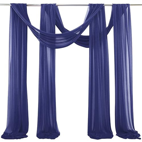 SYSUII 2 Stück 75 * 300cm Querbehang Transparente Freihanddeko Transparentem Voile Deko Hochzeitsbogen Gardinen Hintergrund Vorhang Dekoration für Schlafzimmer Wohnzimmer Fotografie-Navy blau
