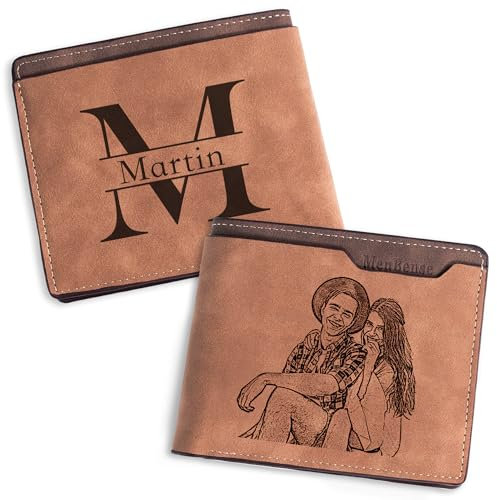 Easycosy Portefeuille Homme Personnalisé avec Photo et Nom Gravés-Porte Monnaie Personnalisable Porte-Cartes en Cuir pour Papa Mari Petit Ami Cadeau Homme Anniversaire Noël Saint-Valentin