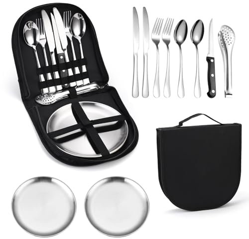Sternstunde Camping Geschirr, Camping Geschirr Set 2 Personen 13-Teilig,Tragbar Und Langlebig Edelstahl Outdoor Geschirr FüR Outdoor, Camping, Picknick, Grillen Und Wandern