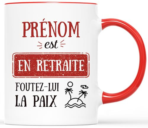 Cadeau Plus Mug Personnalisé Prénom - Cadeau Humoristique, Tasse pour Homme Femme, Mug Retraite Femme, mug retraite homme (Rouge)