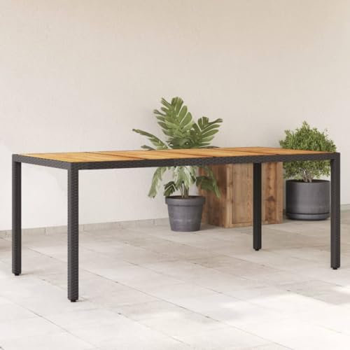 HEFZGDB Gartentisch mit Akazienholz-Platte Schwarz Poly Rattan Campingtisch Gartentisch Balkontisch Geeignet für Gärten, Terrassen, Decks.