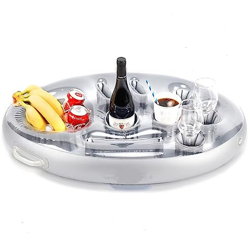 Aufblasbarer Getränkehalter 8 Löcher Große Kapazität Floating Getränkehalter Pool Aufblasbar Poolbar Aufblasbar Pool Getränkehalter Schwimmender aus transparentem Material für Poolpartys, Strand