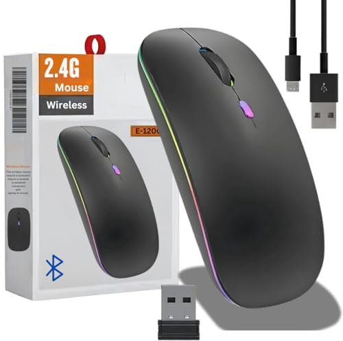 2.4G Wireless Bluetooth Mouse| Slim Silent Bluetooth Mouse| 1600 DPI LED Wireless Rechargeable Mouse for Laptop| Dual Mode Mouse, Mice for Macbook, Pc, Windows & Gray.