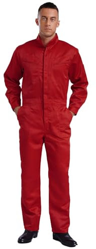 Aiihoo Herren Arbeitsoverall 100% Baumwolle Einteiler Overall Langarm Jumpsuit Arbeitsanzug Ganzanzug Schutzanzug Schutzkleidung Arbeitskleidung Rot L