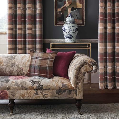 always4u Verdunkelungsvorhänge mit Kariert,thermovorhang,100% Blickdicht gardinen mit Ösen, für Kinderzimmer Schlafzimmer Küche, Korallenrot B140xH245cm,2 Stück