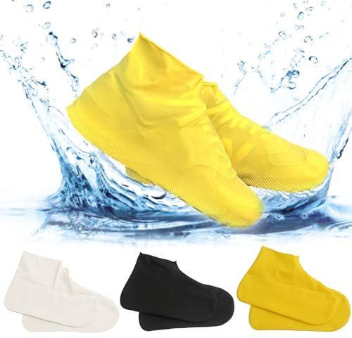GmwyCzV 3 Paare Schuhüberzieher Wasserdicht, Anti - Rutsch Regenschutz Schuhe, Mehrweg Latex - überschuhe mit Rutschfesten, für Regen, Schneetag, Wüstenstrand, Schlammige Straßen (Kinder Herren Damen)