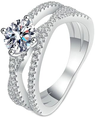 BCughia Diamantring Weißgold 750, Damen 18 Karat Stapelbar Ring mit Labor Diamant 1ct Verlobungsring für Frauen Größe 49 (15.6)