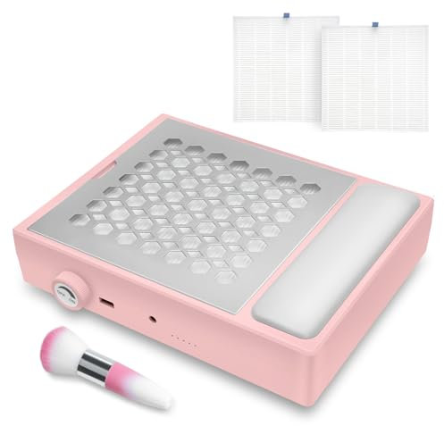 Madenia Professional Nail Dust Collector - 56W Dust Collector Nail Salon with 2 Reusable Filters and 1 Brush, Powerful Nail Dust Extractor Nail Vacuum Cleaner Fan for Acrylic Gel Nails, Pink