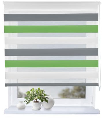 Rollmayer Doppelrollo mit Bohren Klemmrollo Fensterrollo Duo Rollo Sonnenschutzrollo Zebrarollo Seitenzugrollo fur Fenster und Tur (Weiß Grau Grun,145B x H220 cm)