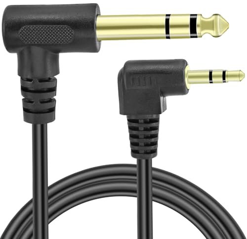 1/4 Male to 1/8 Male TRS Stereo Audio Cable,BENACES Right Angled 3.5mm to 6.35mm Stereo Jack Plug Audio Cord,1/4 Inch to 1/8 Inch Audio Adapter for Guitars,Laptops,Speakers and Amplifiers (1.8M/6Ft)