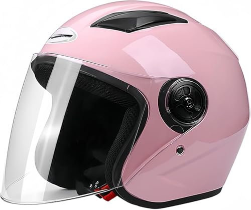 tylxayoxa Retro Motorradhelm Leder-Helm Vintage Mopedhelm Motorradkreuzer-Rollerhelm Im Deutschen Stil(Pink)